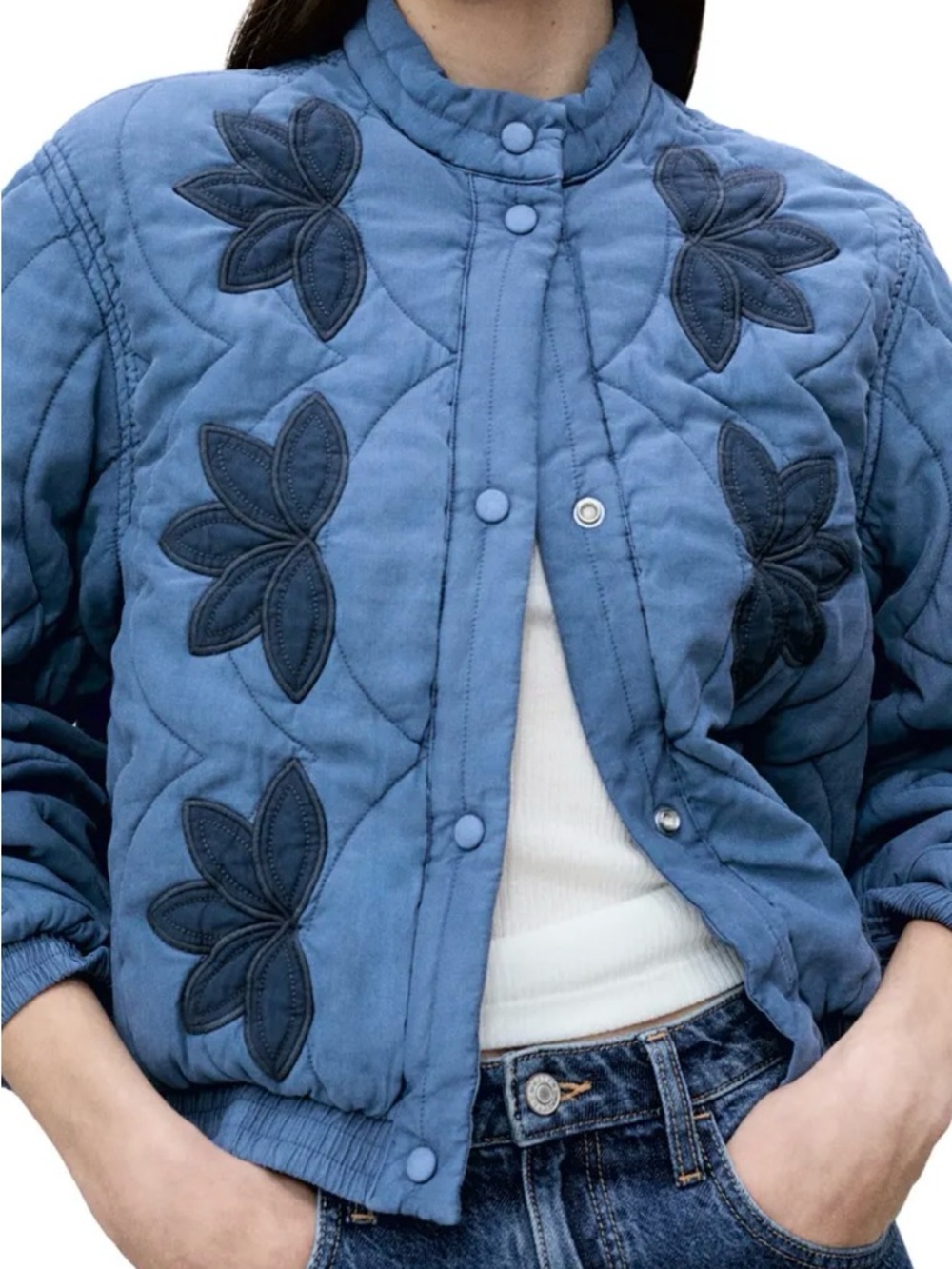 MANGO Floral Quilted Embroidered Jacket